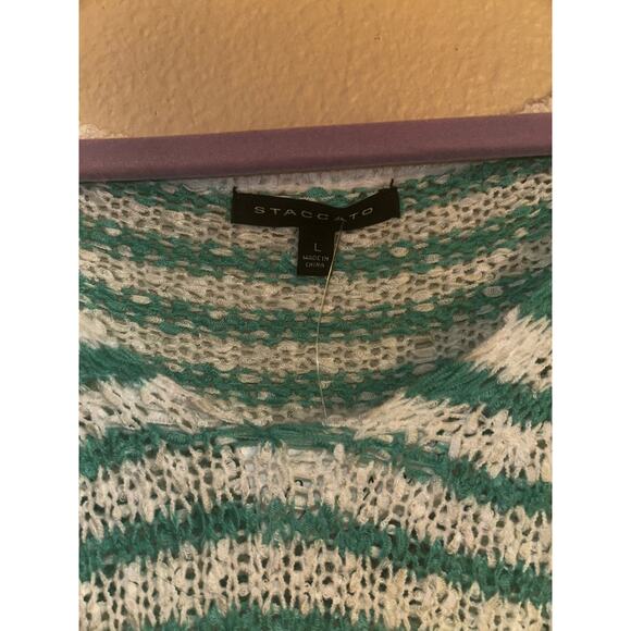 Staccato  Nautical Preppy Academia Green & White  Striped  Lite Summer  Sweater - Picture 3 of 7